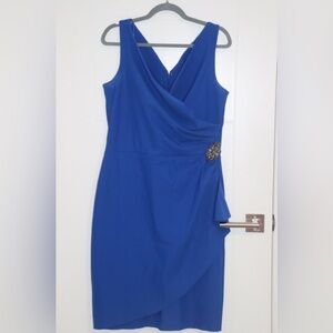 Royal Blue Sleeveless V-Neck Ruched Wrap Sheath Dress